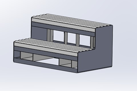 Custom aluminum two-step stool with forklift-compatible fork pockets